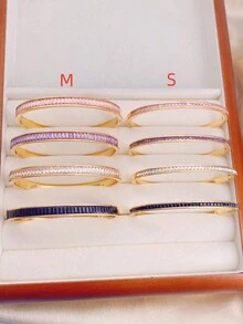 1個女性專用豪華多色立方氧化鋯和鑽石裝飾金色不銹鋼手鍊,多種尺寸和顏色選擇 - 紫色 - 查看 9