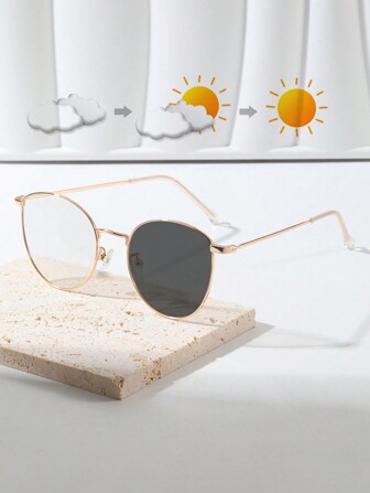 1件新款金属工艺脚部装饰品，室内电脑阅读，户外光感变色猫眼时尚男女通用眼镜