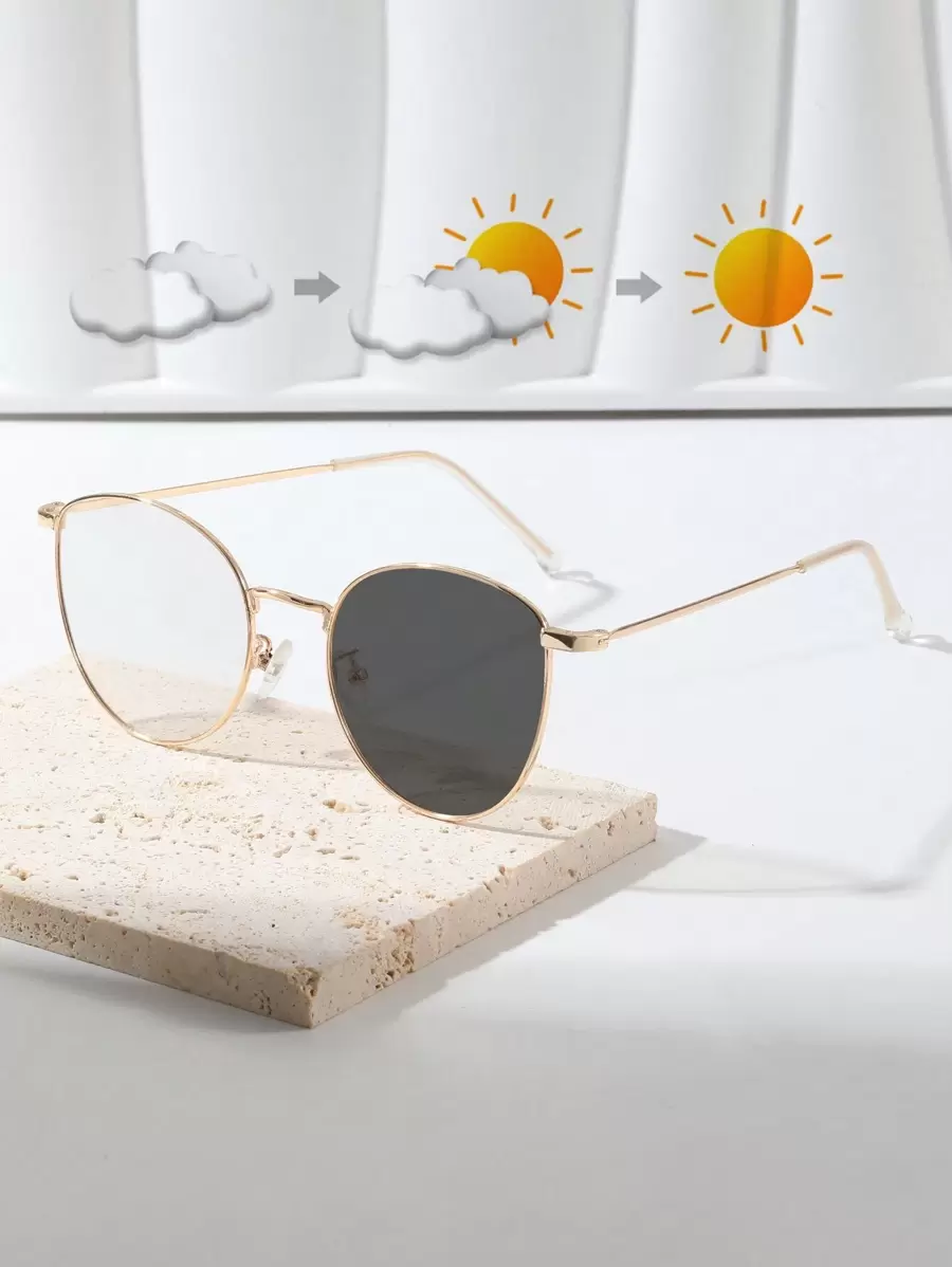 1件新款金属工艺脚部装饰品，室内电脑阅读，户外光感变色猫眼时尚男女通用眼镜