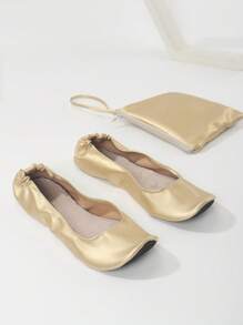 Women's Fashion Casual Soft Comfortable Versatile Indoor Slippers, Lightweight Barefoot Feel, Foldable Easy To Carry, One-Touch Slip-On, Suitable For Dancing - Gold - View 9