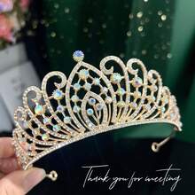 1pc Wedding Bridal Crown Princess Girl Adult Size Crystal Shiny Crown Headpiece Bridal Hair Accessory - Multicolor - View 2