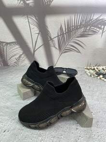 2024新款兒童氣墊襪鞋,中性款式,時尚休閒跑鞋,適用於大人和小孩一起穿著 - 黑色 - 查看 5