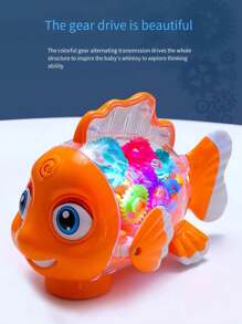 1盒兒童電動透明齒輪魚帶燈光音樂多向行走搖擺玩具 - 橘色 - 查看 5
