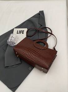 New Stylish Versatile Elegant Vintage Round Tote/Shoulder Bag - Coffee Brown - View 7