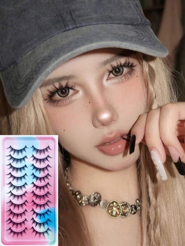 10 Pairs False Eyelashes,Slender Multi-layer 3D Crisscross Fluffy Fake Eyelashes Extension, Natural Look Soft Comfortable Lashes