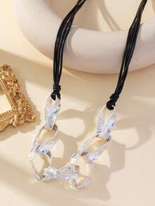 1入古典時尚幾何空心扭曲圓形項鍊適合男女,復古和個性化,可調節