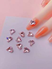 10个小巧心形指甲装饰，玻璃水钻，DIY，心形指甲装饰，适合约会、情人节、母亲节美甲产品美甲配件指甲饰指甲宝石 - 粉色 - 查看 3