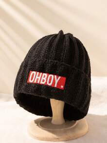 1頂y2k風格中性款滑雪帽,配有ohboy刺繡,厚實編織的冬季針織帽適用於戶外運動和休閒,日常生活穿著