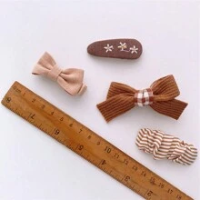1 Card (4pcs) Korean Style Sweet Milk Tea Fabric Bow Hair Clips For Girls, Cartoon Hairpins, Cute & Versatile - Multicolor - View 2