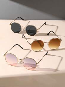 5pcs/Set Retro Women's Classic Metal Geometric Frame Fashionable Eyeglasses, Suitable For Travel, Beach And Other Occasions, Can Be Worn As Clothing Accessories Or For Summer Beach Vacation, Outdoor Activities - 彩色 - 查看 5