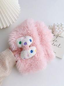 1條女式可愛蝴蝶結絨毛圍巾,冬季保暖頸飾適合學生