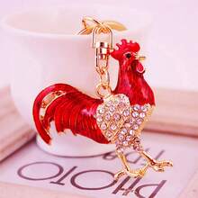 風創意可愛滴油十二生肖雞車鑰匙扣,女士包包掛件,飾品,禮物,多彩鑰匙扣,適用於女友的鑰匙鏈 - 紅色 - 查看 4