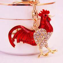 風創意可愛滴油十二生肖雞車鑰匙扣,女士包包掛件,飾品,禮物,多彩鑰匙扣,適用於女友的鑰匙鏈 - 紅色 - 查看 2