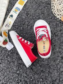 Mid-Top Children's Canvas Sneakers, Spring And Autumn Korean Style Unisex Kids' Shoes Casual Athletic Lace-Up Shoes, Classic Low-Top Canvas Sneakers For Fashionable, Versatile, Casual, Sports, Skateboarding Kids' Shoes