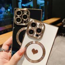 豪華鍍金方形手機殼，適用於iPhone 15 Pro Max 13 12 11 14 Plus Pro Max，支援無線充電，柔軟防震保護套 - 遠峰藍 - 查看 6