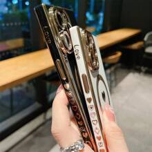 豪華鍍金方形手機殼，適用於iPhone 15 Pro Max 13 12 11 14 Plus Pro Max，支援無線充電，柔軟防震保護套 - 遠峰藍 - 查看 7