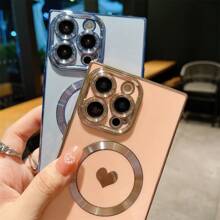 豪華鍍金方形手機殼，適用於iPhone 15 Pro Max 13 12 11 14 Plus Pro Max，支援無線充電，柔軟防震保護套 - 遠峰藍 - 查看 9