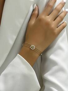 A European And American Style Tree Of Life White Enamel Rhinestone Three Layer Wear Light Luxury Fashion Women's Stainless Steel Bracelet Suitable For Daily Wear - Yellow Gold - View 1