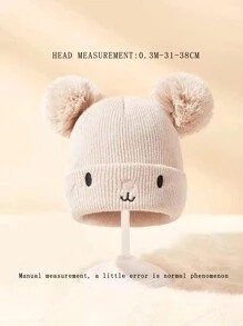 1 Pieza Unisex Gorro De Lana Con Diseño De Pompones Y Osos Estilo Y2k Para Niños Y Bebés, Gorro Tejido Para Exteriores, Gorro Cálido De Invierno Adecuado Para Viajes Diarios