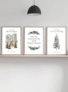 3入組冬季聖誕主題裝飾畫,油畫風格植物藝術印刷品,簡約風格 - 彩色 - 查看 2