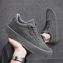 Spring And Autumn Thick Sole Round Toe Breathable Student Board Shoes Lace-Up Casual Sneakers Skate Shoes Non-Slip Work Shoes For Men
