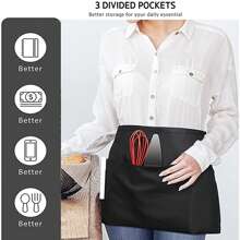1pc Black Apron With 3 Pockets, Waist Apron For Men And Women, Waiters And Service Staff, Reinforced Long Ties And Reinforced Seams,Kitchen,Bathroom,Home,Household Suppliers - Black - View 1
