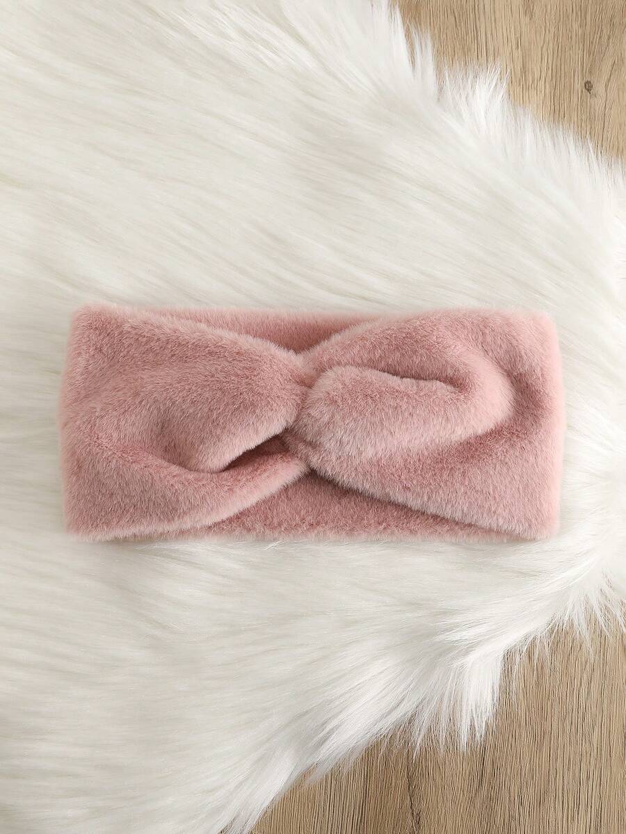 1 件裝粉紅色針織耳暖冬季頭帶女用毛絨頭帶 - 粉色 - 查看 1