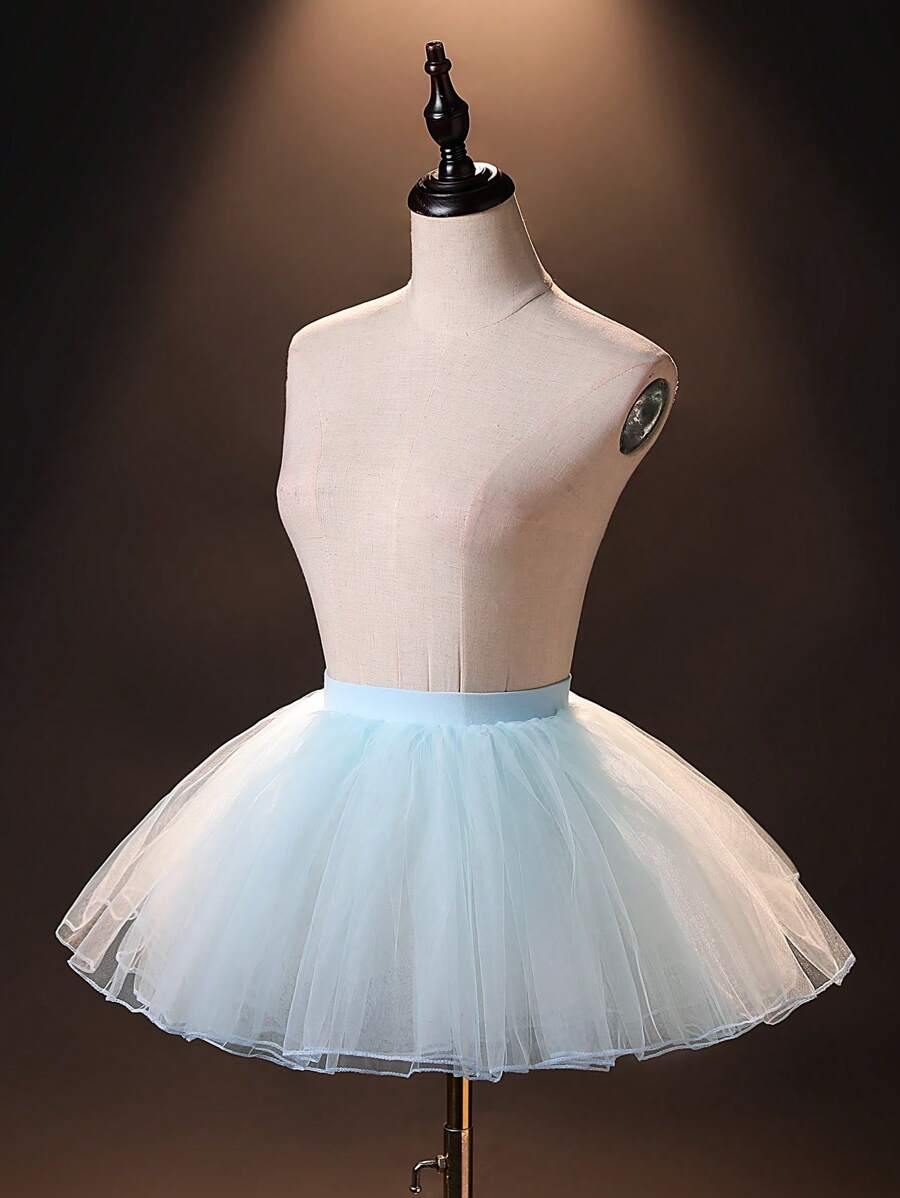 1 Piece Of Light Blue Ballet Dance Half-Length Mesh Short Petticoat With Puffy Bustle Suitable For Dance Performance Party Wedding Dress Performance Halloween Fall Clothes For Women - Baby Blue - View 1
