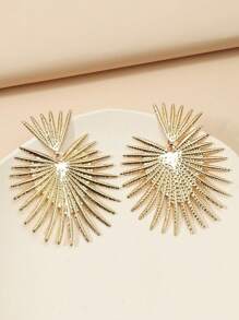 歐美風格幾何造型耳環,個性化簡約風大圓形耳針,1對 - 金黃色 - 查看 3