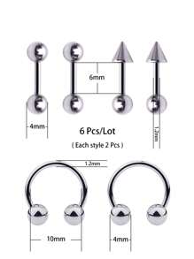 6 Pcs/Lot Stainless Steel Helix Piercing Earring Barbell Ear Piercing C Shape Ear Stack Flat Conch Body Jewelry - Silver - View 4