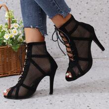女款高跟網鞋,優雅時尚,適合商務和派對穿著 - 黑色 - 查看 4