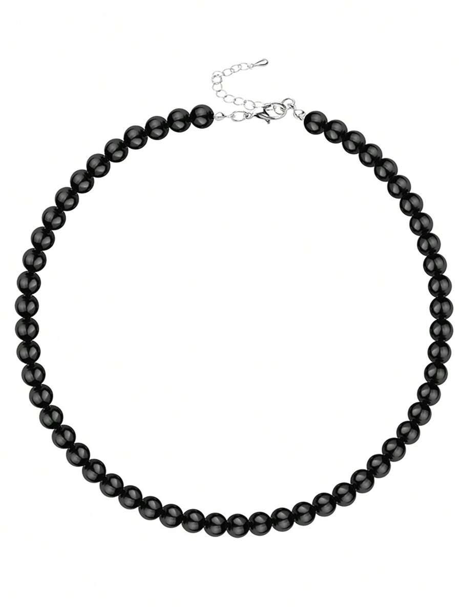 1條假珍珠鎖骨項鍊,適用於宴會或派對,優雅豪華的配飾,適用於正式裙和復古服裝,短款珍珠項鍊 - 黑色 - 查看 1