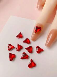 10 Small Heart-Shaped Nails Decorations, Glass Rhinestones, DIY, Heart Shaped Nails Decoration, Suitable For Dates, Valentine's Day, Mother's Day Nail Art Nail Products Nail Accessories Nails Charms Nails Gems - Red - View 1