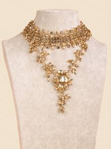 Collar De Moda Lujoso De Varias Capas Con Decoración De Diamantes De Imitación - Champán - Ver 2