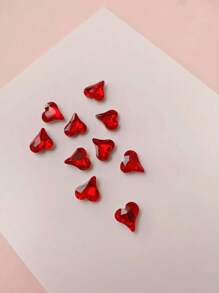 10 Small Heart-Shaped Nails Decorations, Glass Rhinestones, DIY, Heart Shaped Nails Decoration, Suitable For Dates, Valentine's Day, Mother's Day Nail Art Nail Products Nail Accessories Nails Charms Nails Gems - Red - View 3