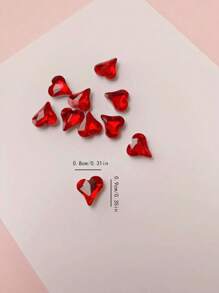 10 Small Heart-Shaped Nails Decorations, Glass Rhinestones, DIY, Heart Shaped Nails Decoration, Suitable For Dates, Valentine's Day, Mother's Day Nail Art Nail Products Nail Accessories Nails Charms Nails Gems - Red - View 2