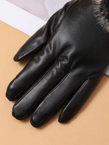 1 đôi Của phụ nữ Chống gió Và Cách nhiệt 	
Fuzzy Cạnh chất liệu da PU Găng tay Đối với Hằng ngày , Mùa thu đông - màu đen - Xem 5