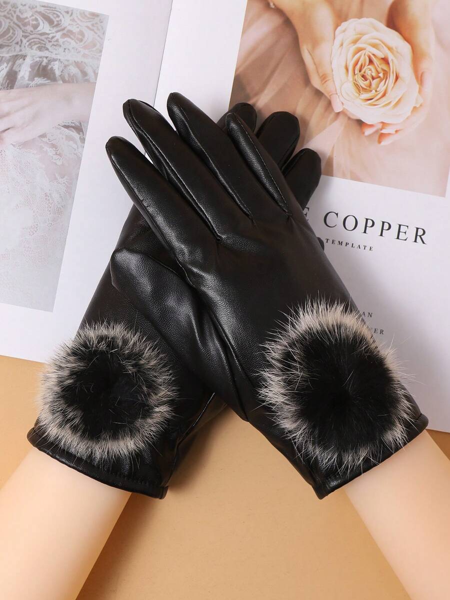 1 đôi Của phụ nữ Chống gió Và Cách nhiệt
Fuzzy Cạnh chất liệu da PU Găng tay Đối với Hằng ngày , Mùa thu đông - màu đen - Xem 1