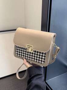 Mini Vintage Plaid Patchwork Flap Small Square Bag For Women, Crossbody Bag For Commuting - Khaki - View 2