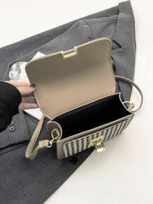 Mini Vintage Plaid Patchwork Flap Small Square Bag For Women, Crossbody Bag For Commuting - Khaki - View 6