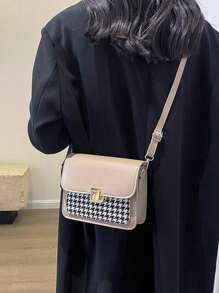 Mini Vintage Plaid Patchwork Flap Small Square Bag For Women, Crossbody Bag For Commuting - Khaki - View 3