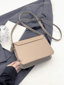 Mini Vintage Plaid Patchwork Flap Small Square Bag For Women, Crossbody Bag For Commuting - Khaki - View 4