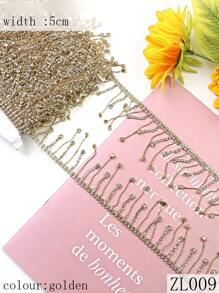 Chuỗi đá Rhinestone thủ công DIY, Chuỗi tua rua cho múa bụng, trang phục sân khấu, đồ trang trí cho quần áo, giày dép và mũ/Chiều dài: 30-182,88 Cm/Chiều rộng: 5-5,5 Cm - Vàng - Xem 3