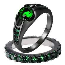 2pcs Green Stone Inlaid Ring Set Suitable For Women's Daily Wear - Green - View 2