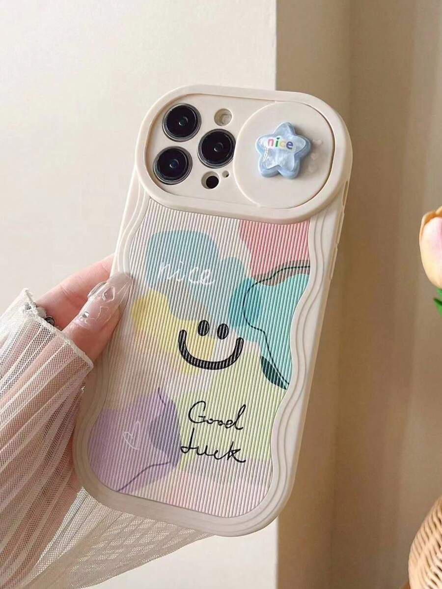 1pc White Wave Push Window Design Blue Star & Colorful Block Smile