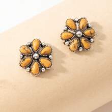 1 对老式擦洗/古董银绿松石小花耳环，适合女士波西米亚西方珠宝节日礼物情人节、妈妈、母亲、母亲节、礼物 - 小花朵耳環 - 查看 17