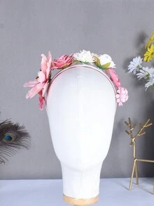 HOWAWAY 1入組人造花裝飾粉色髮帶,時尚優雅的新娘婚禮和派對頭飾