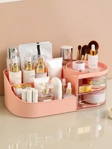 臥室多色桌面化妝品收納盒護膚品口紅面膜收納盒附抽屜 - 粉色 - 查看 3