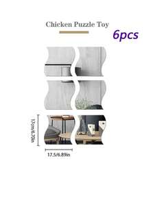 6pcs Geometric Design Mirror Wall Sticker - Silver - View 2