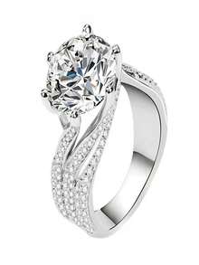 三重生活承諾奢華裝飾女士戒指,非常適合派對、節日、情人節、生日、訂婚、婚禮、求婚和禮物; 5 克拉女士戒指 - 銀色 - 查看 7